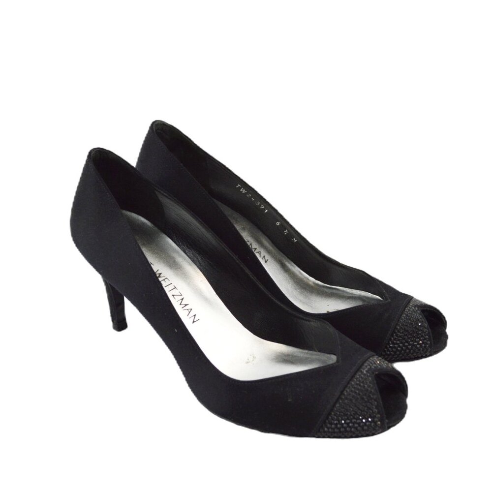 Stuart Weitzman satin peep toe embellished pump #217-141